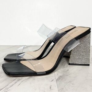 Schutz Ariellen Jeweled Square Toe Heeled Sandal 8 1/2